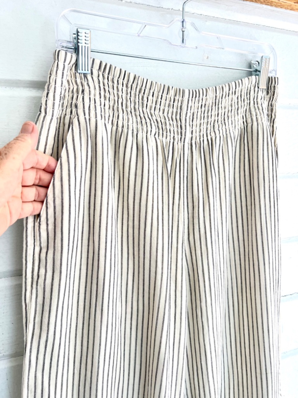 MARINE LAYER Pacifica Stretch Cotton Blend Wide Leg Pants - Charcoal Stripe - M - Picture 2 of 9